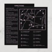 Pink und Black Custom Wedding Map Eintrittskarte Begleitkarte (Vorne/Hinten)