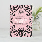 Pink und Black Damask Glam Halloween Soiree Einladung (Stehend Vorderseite)