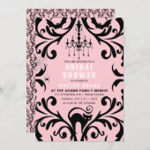 Pink und Black Damask Halloween Brautparty Einladung (Vorne/Hinten)