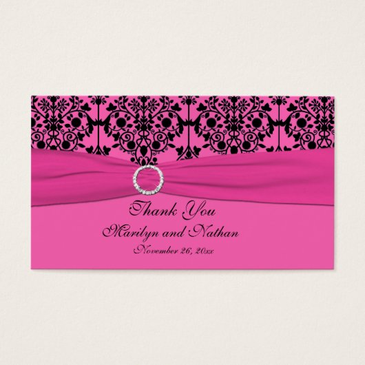 Pink und Black Damask Wedding Favor Tag (Vorderseite)