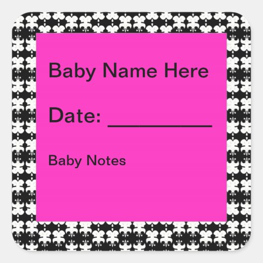 Pink und Black Daycare Labels Quadratischer Aufkleber (Vorderseite)