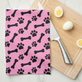 PINK und BLACK Dog Paws and Bones B06 Geschirrtuch (Viertel Falte)