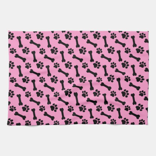 PINK und BLACK Dog Paws and Bones B06 Geschirrtuch (Horizontal)
