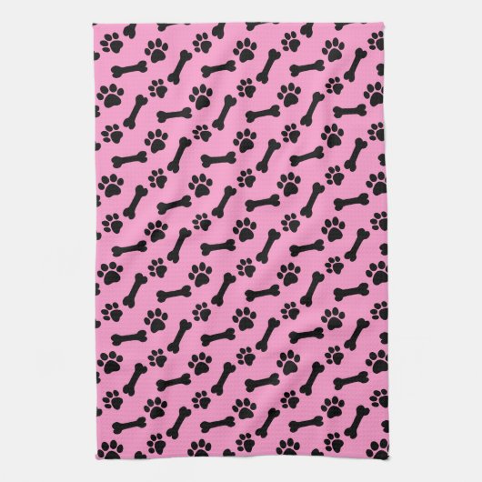 PINK und BLACK Dog Paws and Bones B06 Geschirrtuch (Vertikal)