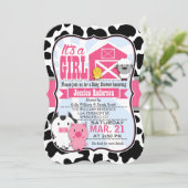Pink und Black Farm Animal Cowgirl Babydusche Einladung (Stehend Vorderseite)
