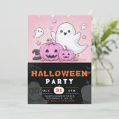 Pink und Black Ghosts Pumpkins Halloween Einladung (Stehend Vorderseite)