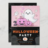 Pink und Black Ghosts Pumpkins Halloween Einladung (Vorne/Hinten)