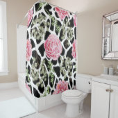 Pink und Black Giraffe Muster und Blume Duschvorhang (Beispiel)
