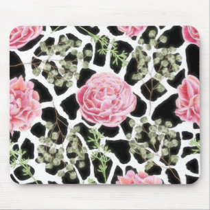 Pink und Black Giraffe Muster und Blume Mousepad