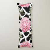 Pink und Black Giraffe Muster und Blume Seitenschläferkissen (Rückseite (Vertikal))