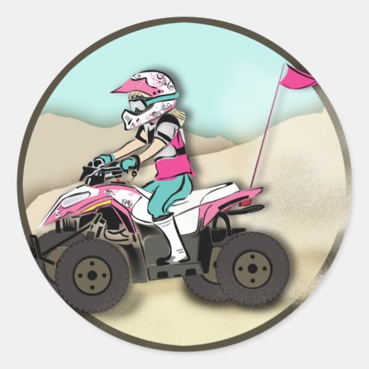 Pink und Black Girl ATV Rider Runder Aufkleber (Vorderseite)