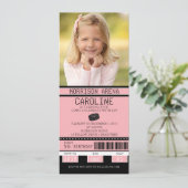 Pink und Black Girl Hockey Ticket Geburtstag Einladung (Stehend Vorderseite)
