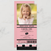 Pink und Black Girl Hockey Ticket Geburtstag Einladung (Vorne/Hinten)