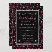 Pink und Black Glitzer Leopard Spots 21. Geburtsta Einladung (Vorne/Hinten)