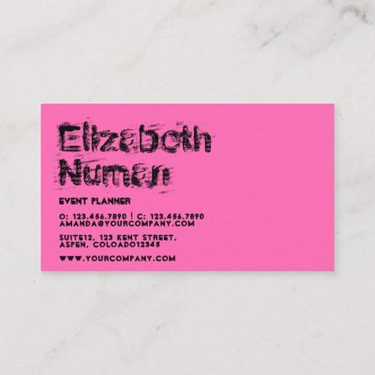 Pink und Black Grunge Typografie-Visitenkarte Visitenkarte (Rückseite)