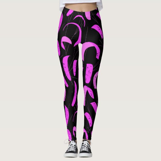 Pink und Black Kiteboarding Segel Pattern Kites Leggings (Vorderseite)