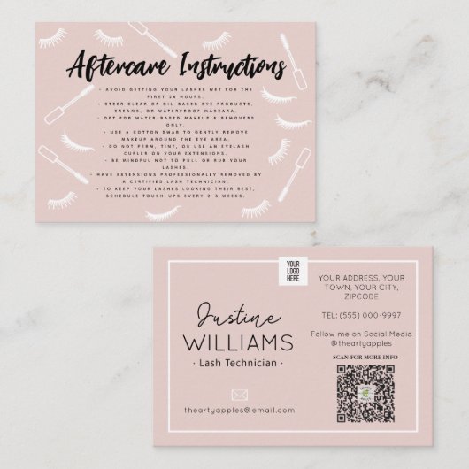 Pink und Black Lashes Eyelash Extensions Nachbehan Visitenkarte (Vorne/Hinten)