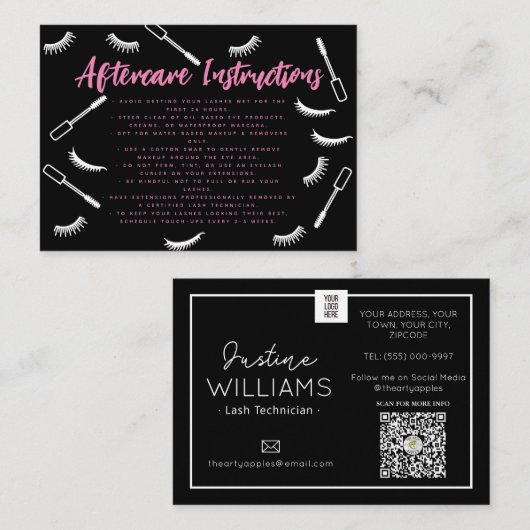 Pink und Black Lashes Eyelash Extensions Nachbehan Visitenkarte (Vorne/Hinten)