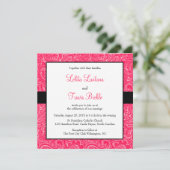 Pink und Black Mini Paisley Einladung zur Hochzeit (Stehend Vorderseite)