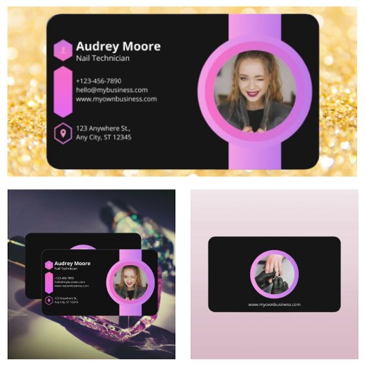 Pink und Black Nail Techniker Visitenkarte