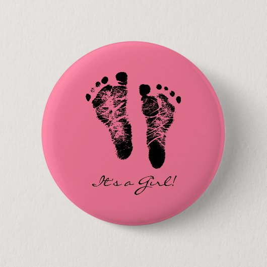 Pink und Black Niedliche Baby Footprints von einem Button (Vorderseite)
