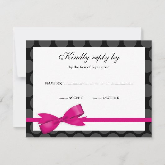 Pink und Black Polka Dot Bow UAWG Response Card RSVP Karte (Vorderseite)