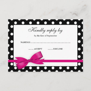 Pink und Black Polka Dot Bow UAWG RSVP Karte