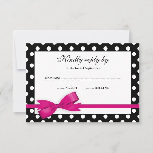 Pink und Black Polka Dot Bow UAWG RSVP Karte (Vorderseite)