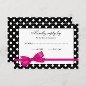 Pink und Black Polka Dot Bow UAWG RSVP Karte (Vorne/Hinten)