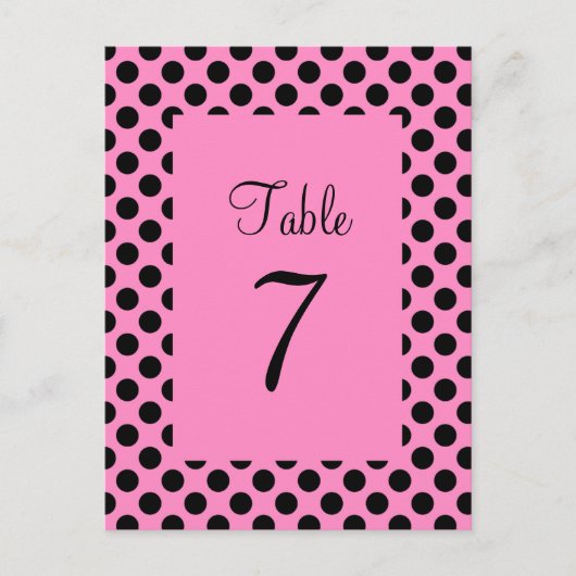 Pink und Black Polka Dot Tischnummer Postkarte (Vorderseite)
