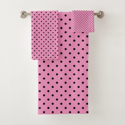 Pink und Black Polka Punkte Badehandtuch Set (Insitu)