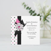 Pink und Black Polka Punkte Save the Date Einladung (Stehend Vorderseite)