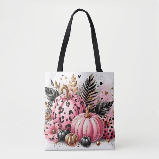 Pink und Black Pumpkins und Feathers Tasche (Vorderseite)