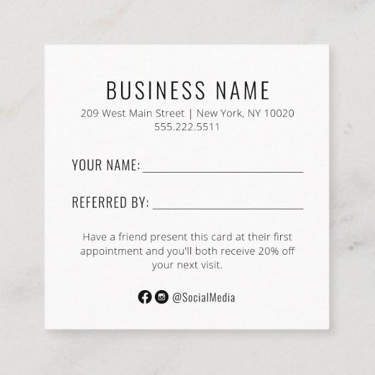 Pink und Black Salon Empfehlen Sie eine Freundscha Quadratische Visitenkarte (Rückseite)