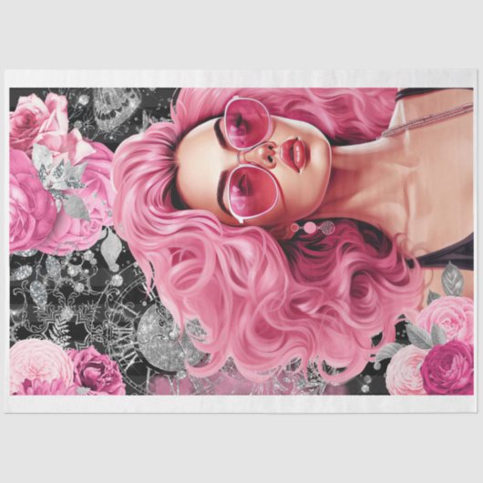 Pink und Black Shabby Glam Frauen Dekoupage Papier (Vorderseite)