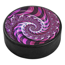 Pink und Black Spiral Illusion Hockey Puck
