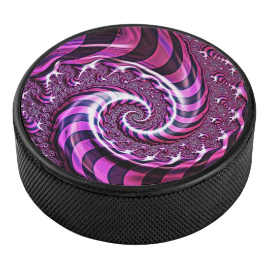 Pink und Black Spiral Illusion Hockey Puck (3/4)