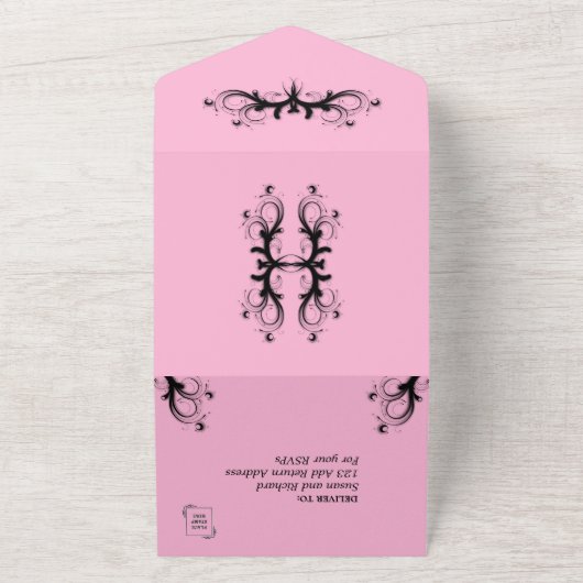 Pink und Black Tri Falten w UAwg Wedding All In One Einladung (Außenbereich)