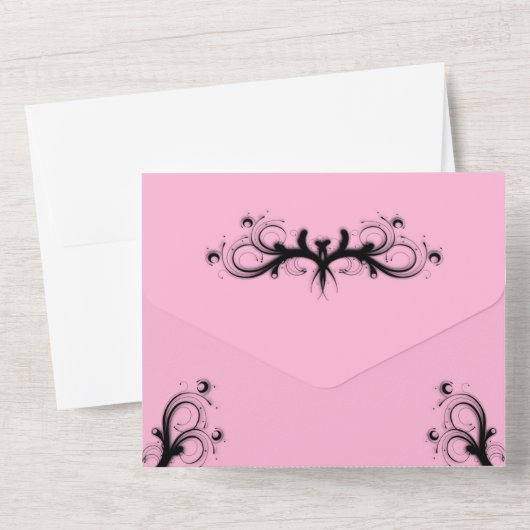 Pink und Black Tri Falten w UAwg Wedding All In One Einladung (Rückseite)