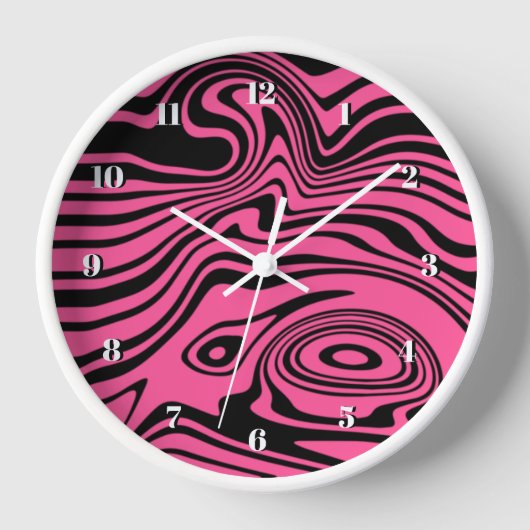 Pink und Black Waves Wall Clock - Farbe auswählen Uhr (Vorderseite)