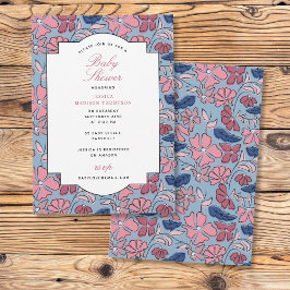 Pink und blau Blütenblock Print Girl Baby Dusche Einladung