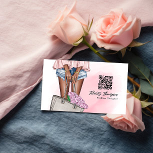 Pink- und Blau-Denim-Mode-QR-Code Visitenkarte