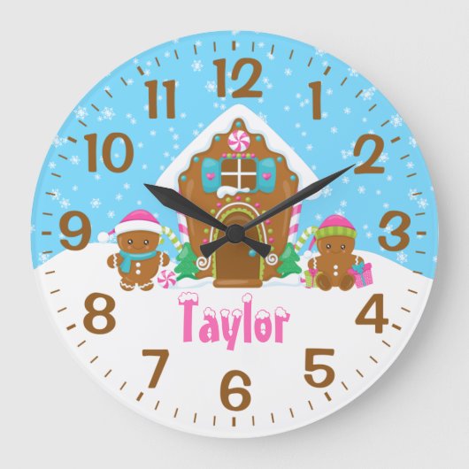 Pink und Blau des Lebkuchenhauses Große Wanduhr (Vorderseite)