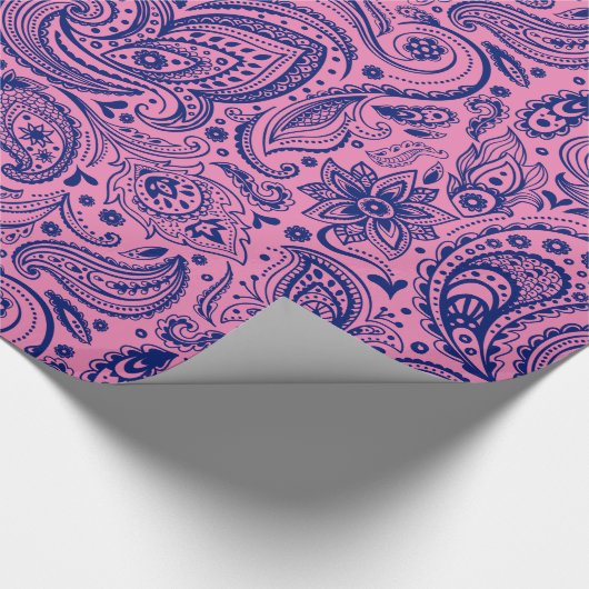 Pink und blau floral Paisley Muster Umhängeblatt Geschenkpapier (Ecke)