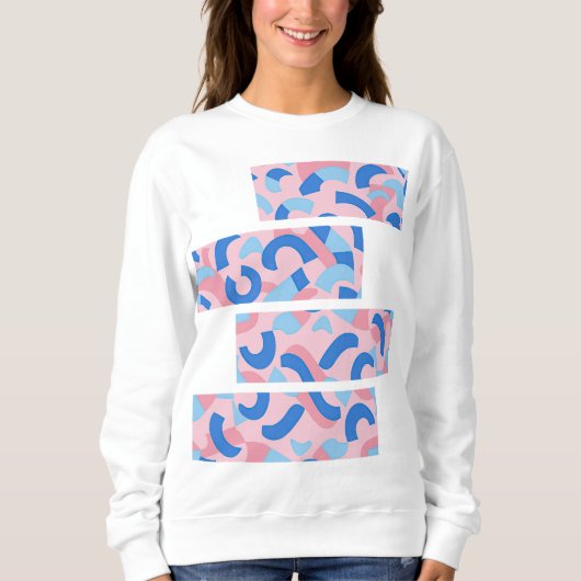 Pink und Blau geteilte Doodle-Muster Sweatshirt (Vorderseite)