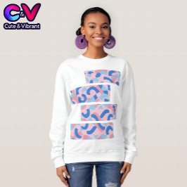 Pink und Blau geteilte Doodle-Muster Sweatshirt