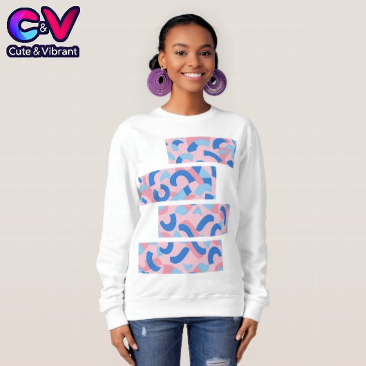 Pink und Blau geteilte Doodle-Muster Sweatshirt