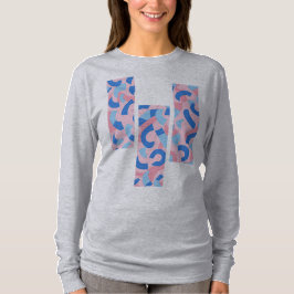 Pink und Blau geteilte Doodle-Muster T-Shirt