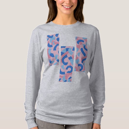 Pink und Blau geteilte Doodle-Muster T-Shirt (Vorderseite)