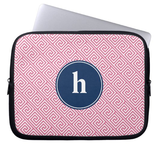 Pink und Blau-Griechisches Schlüsselmuster Monogra Laptopschutzhülle (Vorderseite)